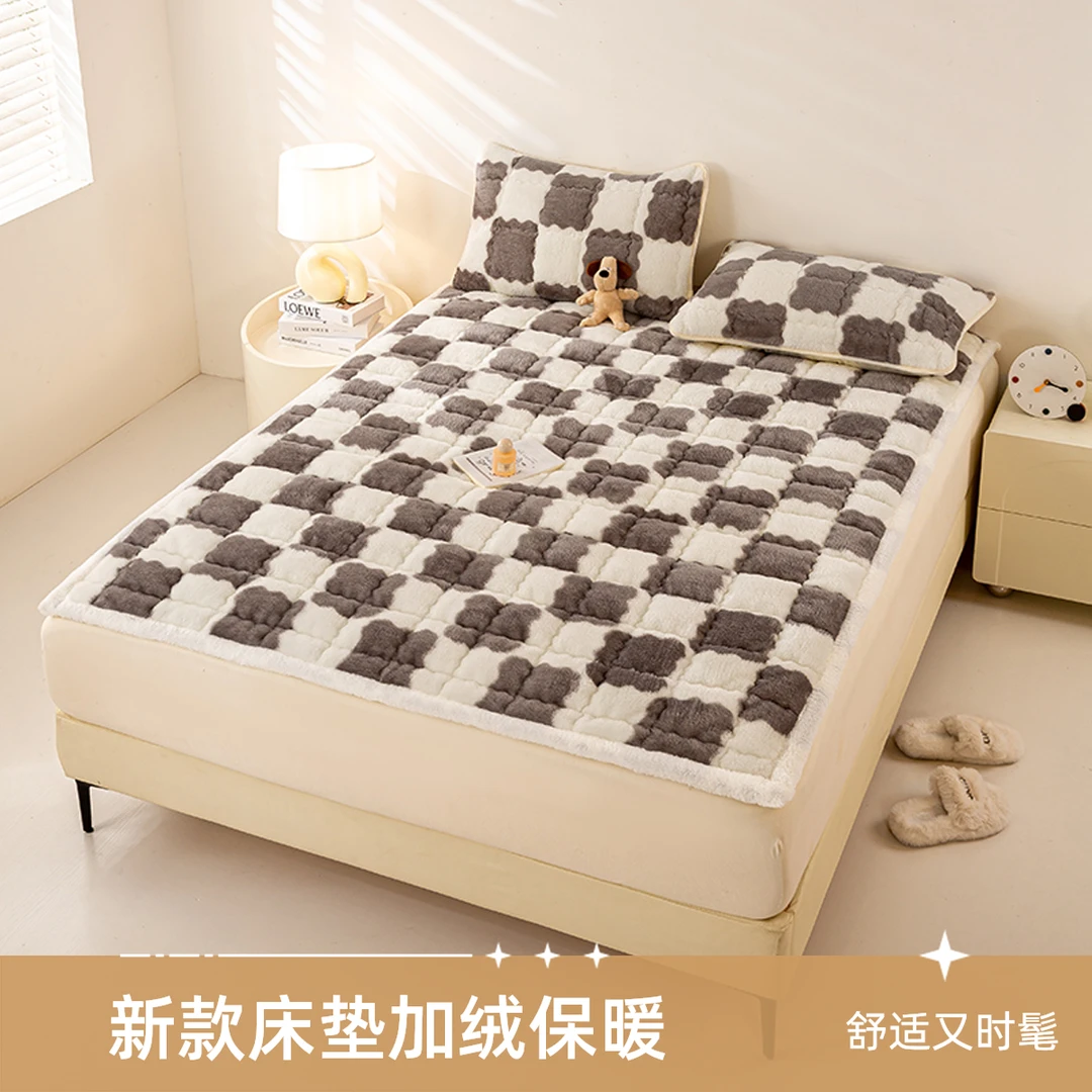 开学季新款绒床垫加绒床褥子秋冬保暖夹棉绒棋盘格床护垫学生宿舍