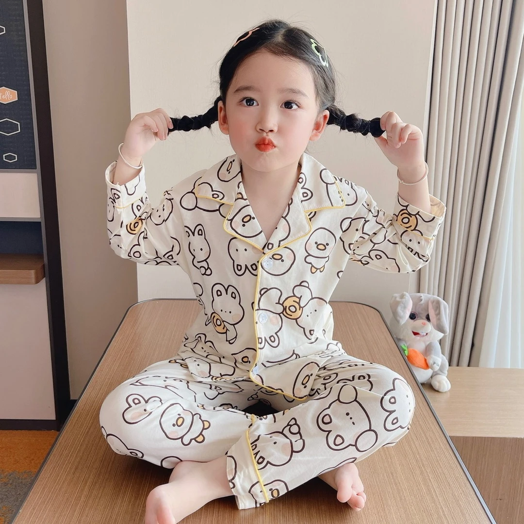 春秋款纯棉长袖儿童睡衣女童女孩宝宝男童家居服a类全棉薄款夏季