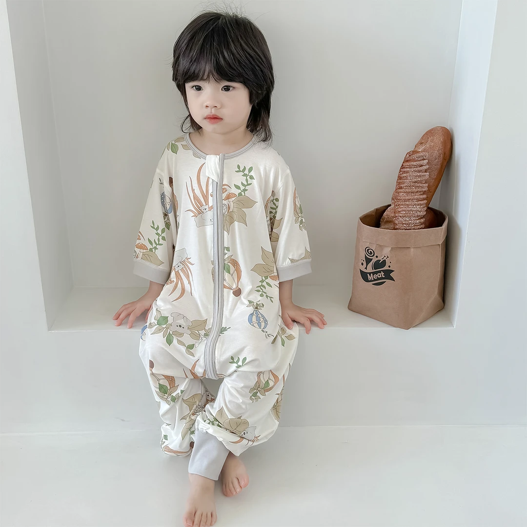 夏季冰感婴幼儿分腿睡袋天丝儿童短袖抑菌纯棉宝宝睡衣A类薄款