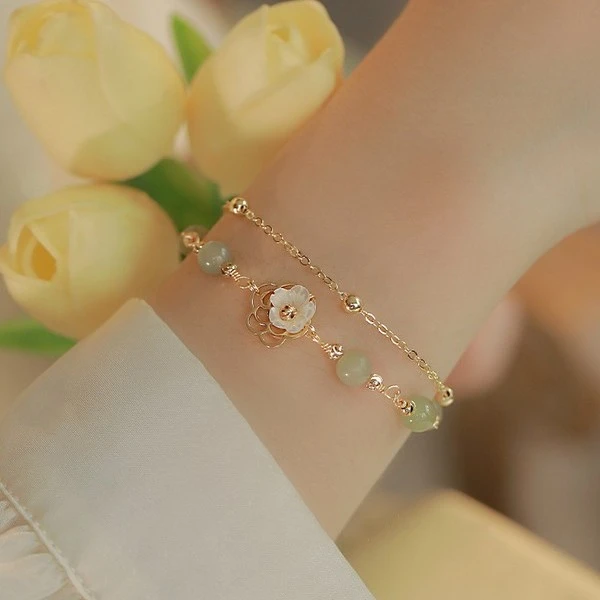 铜合金仿水晶手链 花开枝头*手链复古轻奢高级感双层叠戴闺蜜手饰