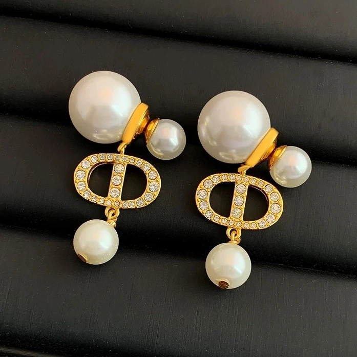 铜合金耳饰 CD字母流苏耳环女轻奢气质高级感名媛小香风百搭耳饰