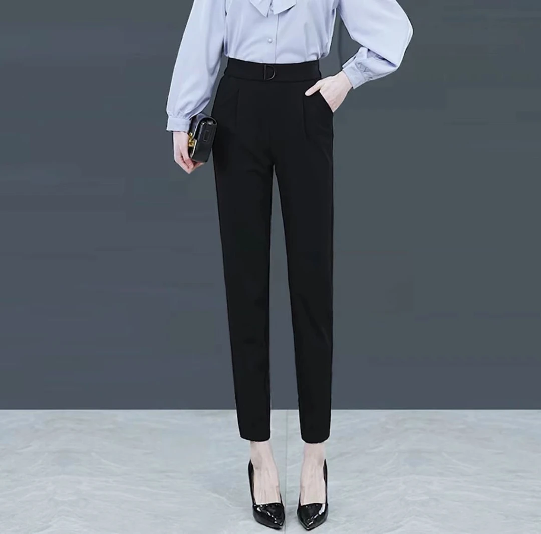 2024春夏新款高腰显瘦哈伦裤子修身弹力小脚休闲裤女百搭