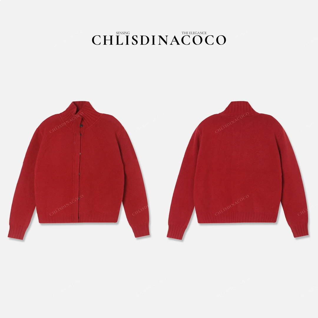 Chlisdinacoco”叵虓祗阑“立领单排扣螺纹长袖针织衫C03886MY243