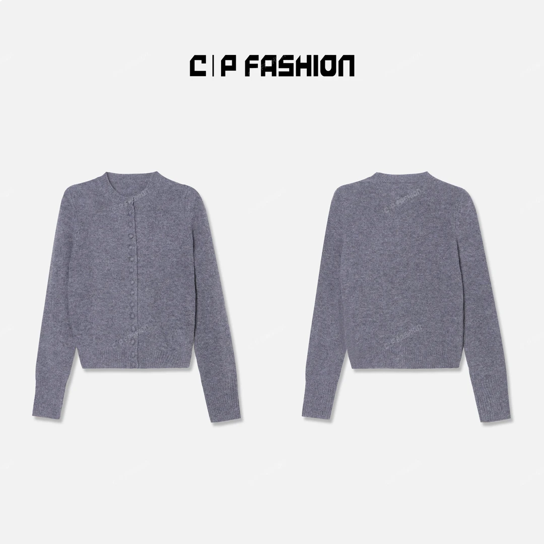 Chlisdinacoco丨“株烟萡玥”100%羊毛+排扣灰色针织衫 C01857CT243