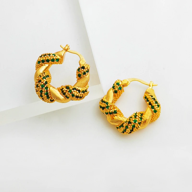 铜合金耳饰 夸张设计金属感耳圈个性绿色耳环时尚耳饰T865