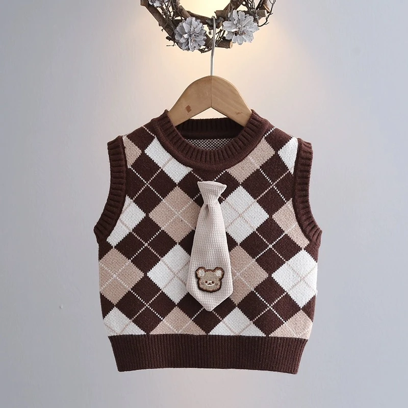 春秋男女童英伦风演出服背心马甲宝宝针织背心儿童圆领套头坎肩潮