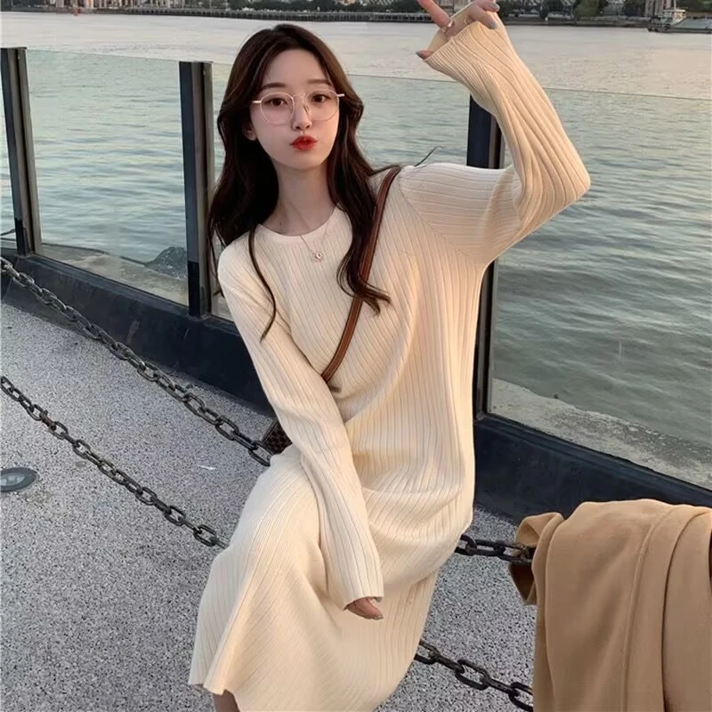 2024秋冬新款韩版毛衣裙宽松显瘦中长款裙子百搭加厚连衣裙女