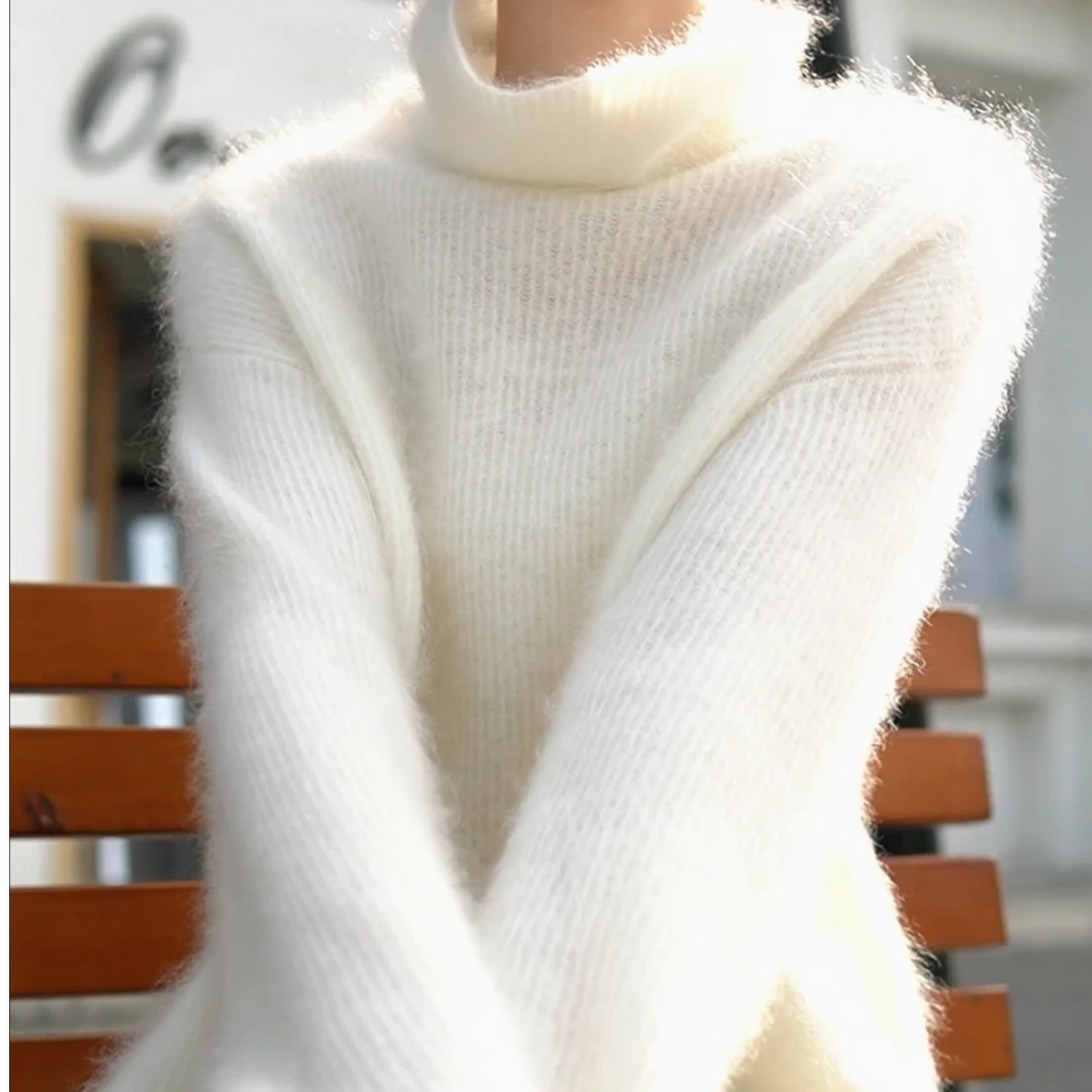 秋冬新款高领亮丝拉绒女士元宝针针织羊绒衫