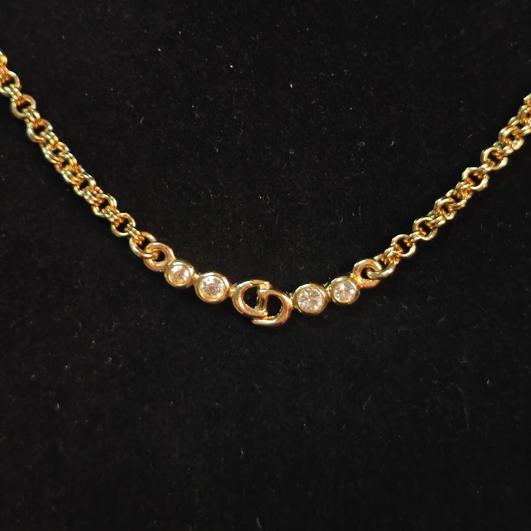 95新 DIOR/迪奥 小钻CD项链文艺复古中古饰品