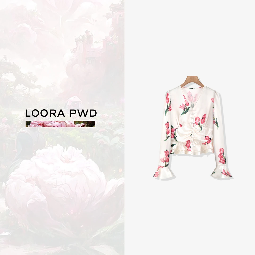 LOORAPWD/罗拉密码时尚气质长袖印花百搭轻奢上衣23WLAA0200N