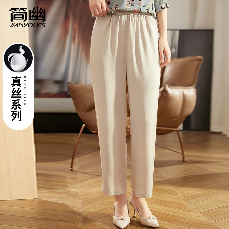 妈妈夏装重磅真丝直筒裤休闲九分裤中老年女贵夫人气质桑蚕丝裤子