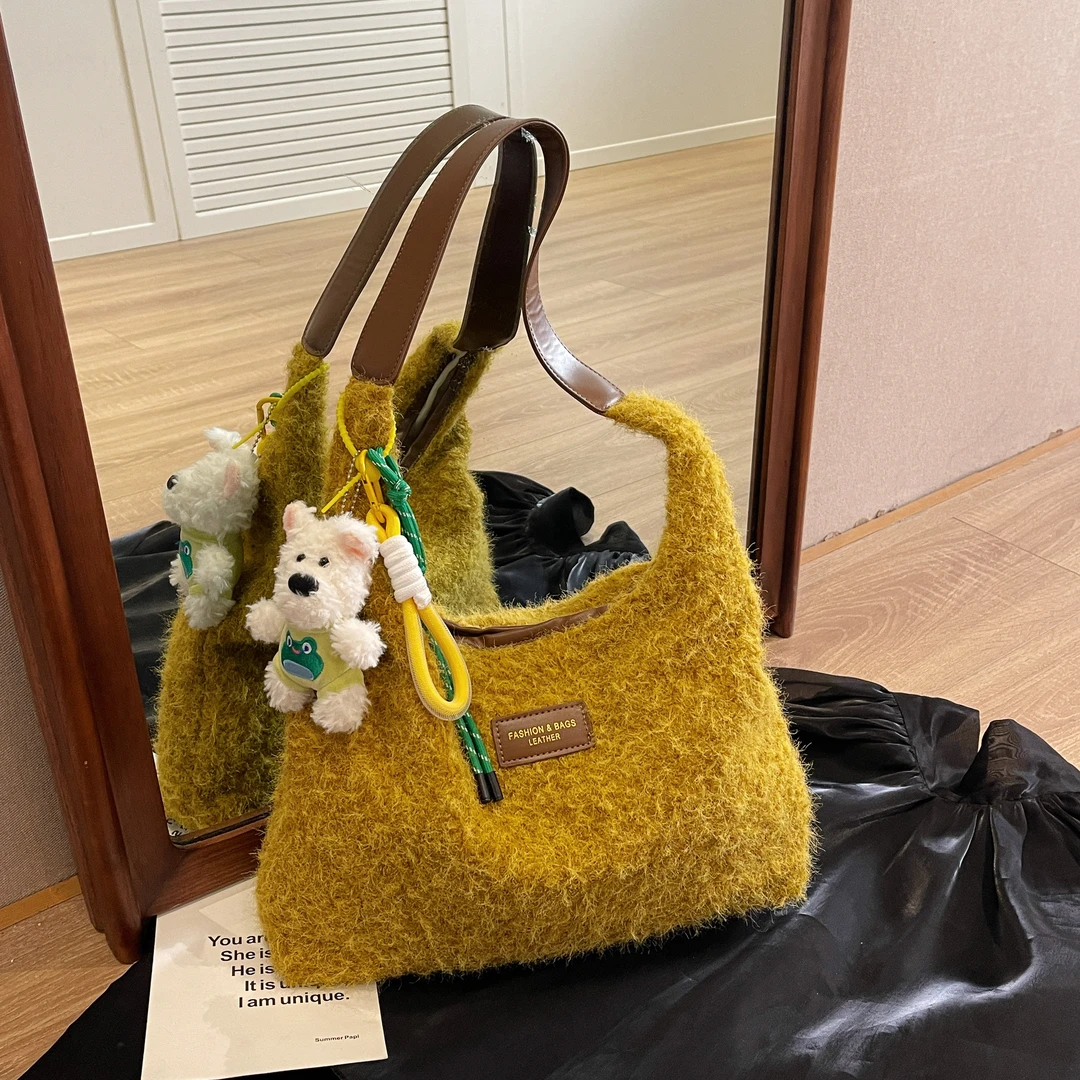 毛绒绒包包女大容量新款秋冬季百搭休闲单肩购物袋通勤托特包