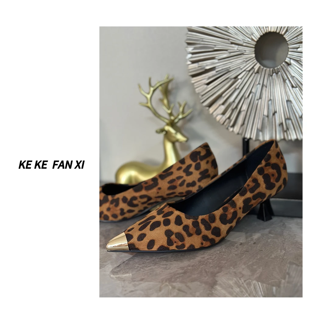 991-10豹纹高跟单鞋气质时尚百搭细跟尖头浅口跟鞋女士