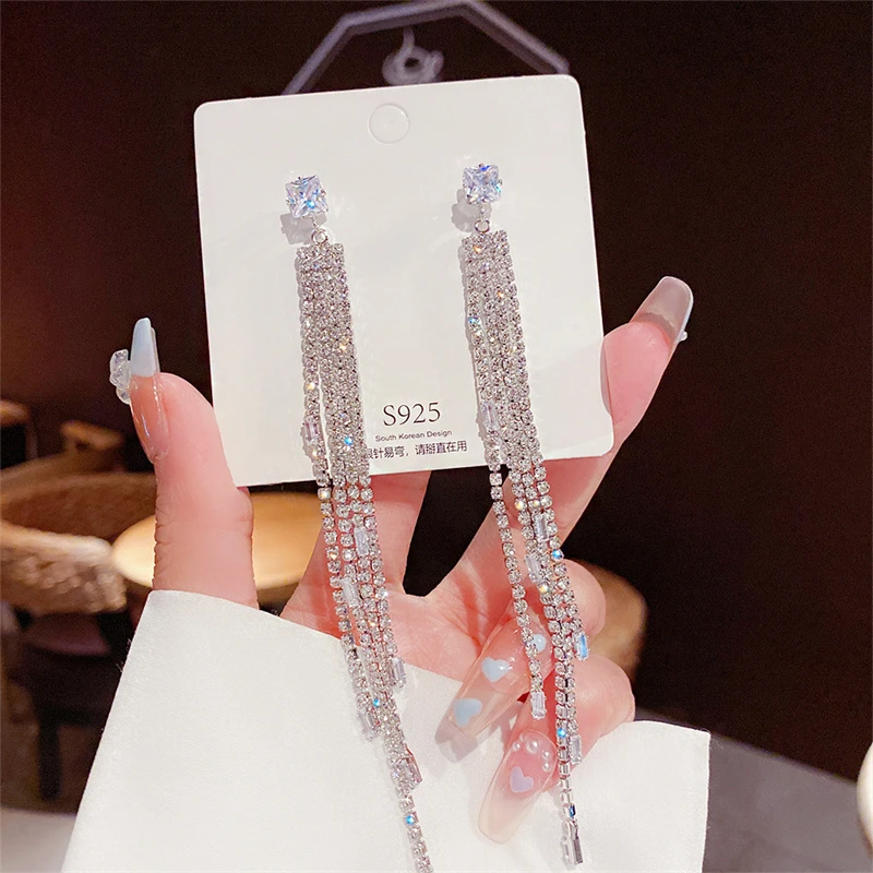 liudengqi 锌合金合成锆石耳饰 轻奢满钻耳饰女耳坠流苏耳环小众