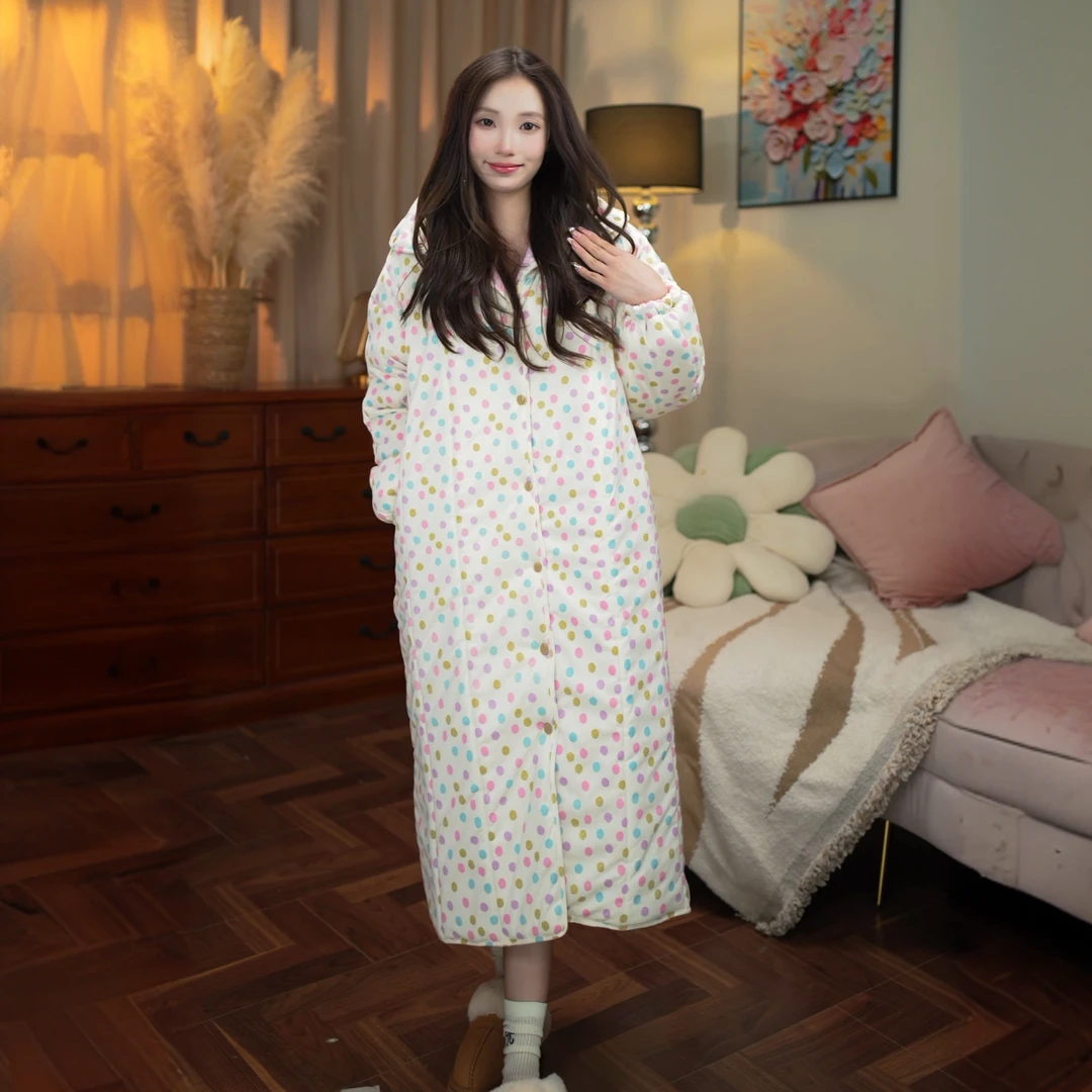 保暖套装睡袍宽松加厚连帽加绒冬装家居服甜美SQ1019