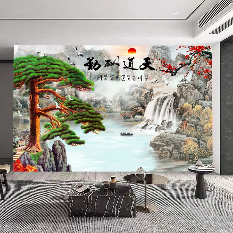 【天道酬勤】大型壁画竹木纤维板书房浮雕山水画图案加大环保款式
