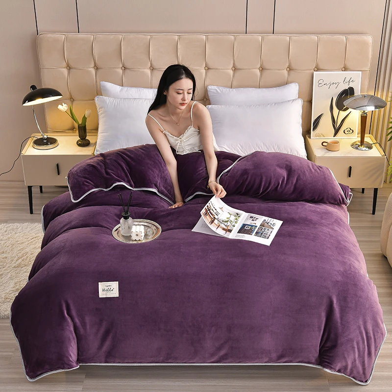 新款纯色加厚牛奶绒单被套单双人学生宿舍加绒冬季被罩