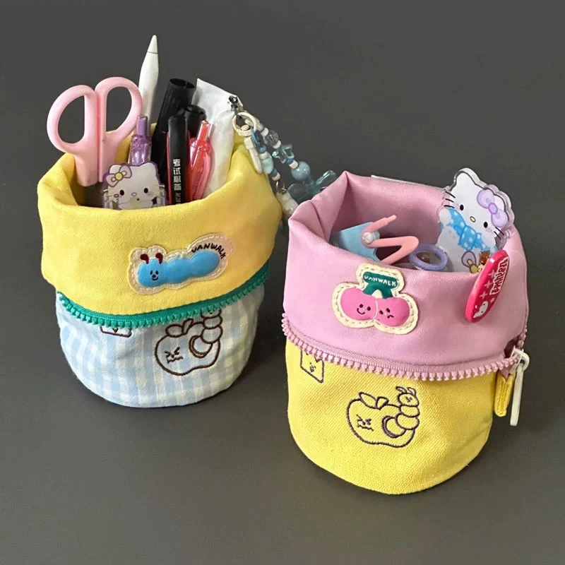 日系创意折叠笔袋高颜值竖翻大容量女生边界袋学生可爱刺绣铅笔袋