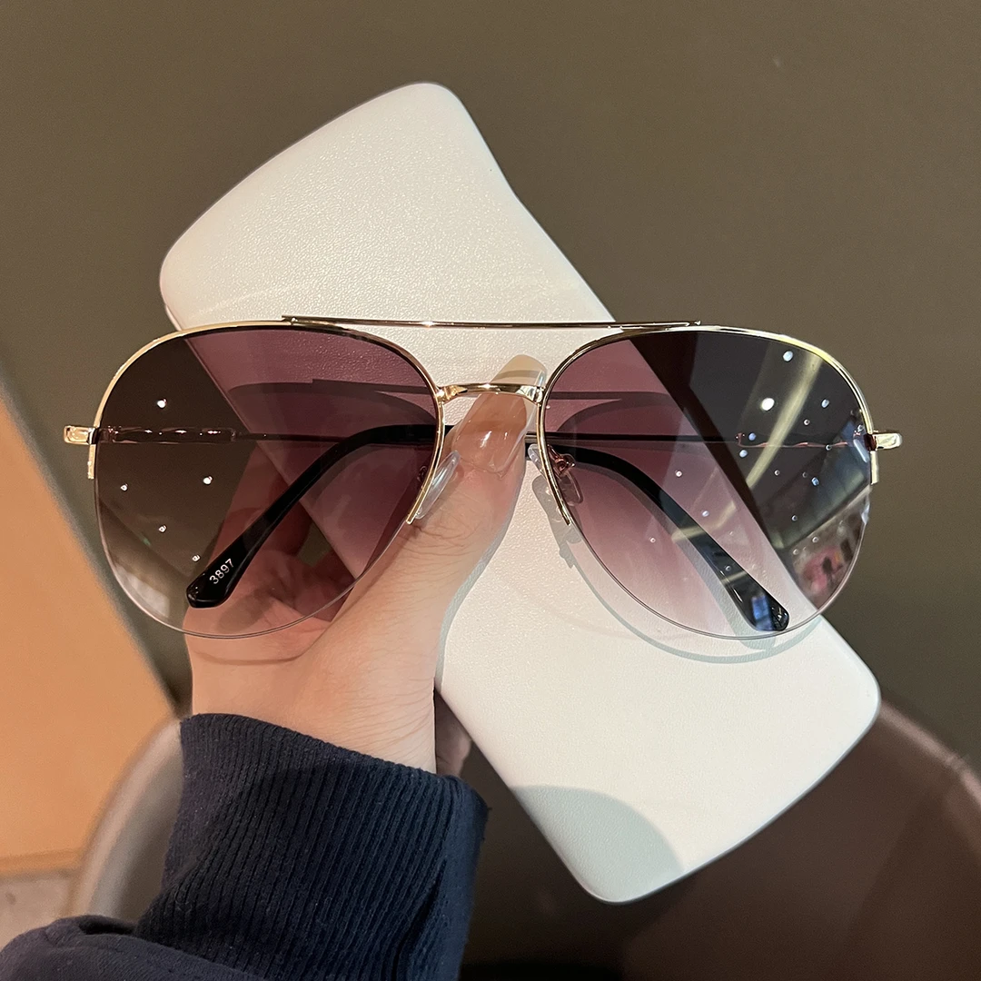 飞行员个性半框蛤蟆镜男女大脸显瘦开车专用墨镜防紫外线太阳镜潮