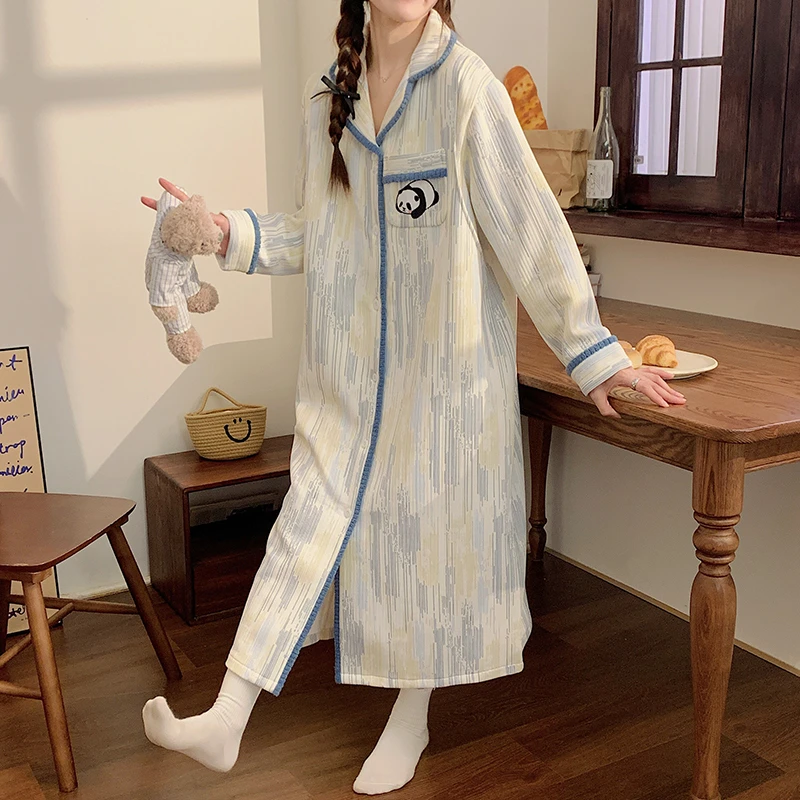 哺乳睡裙秋冬季长袖长款待产进产房空气棉月子服冬款产后孕妇睡衣
