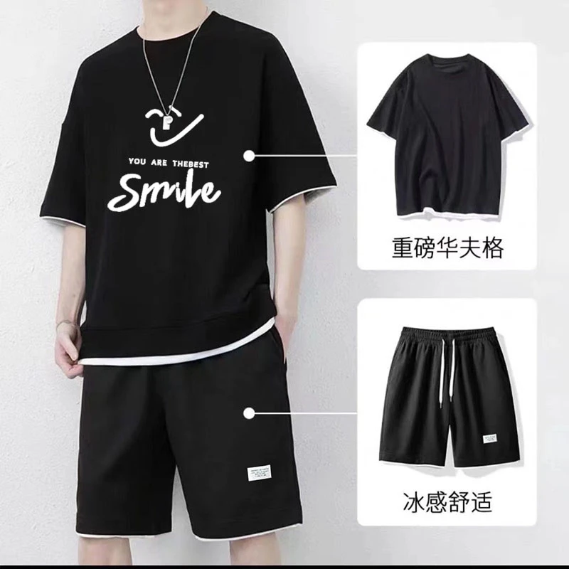 夏季青少年短袖t恤初高中学生休闲短裤潮流帅气男装体恤运动套装