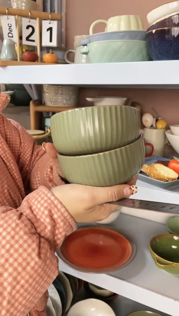 【闪购商品】陶瓷盘竖纹饭碗2个微瑕