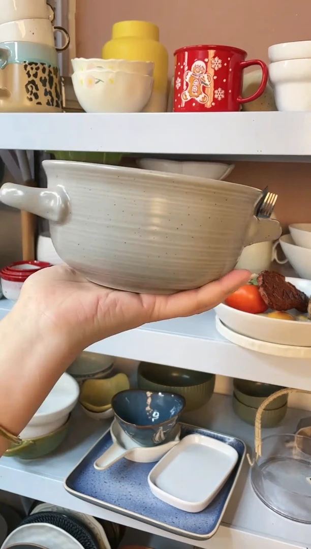 【闪购商品】瓷盘灰色双耳碗1个微瑕
