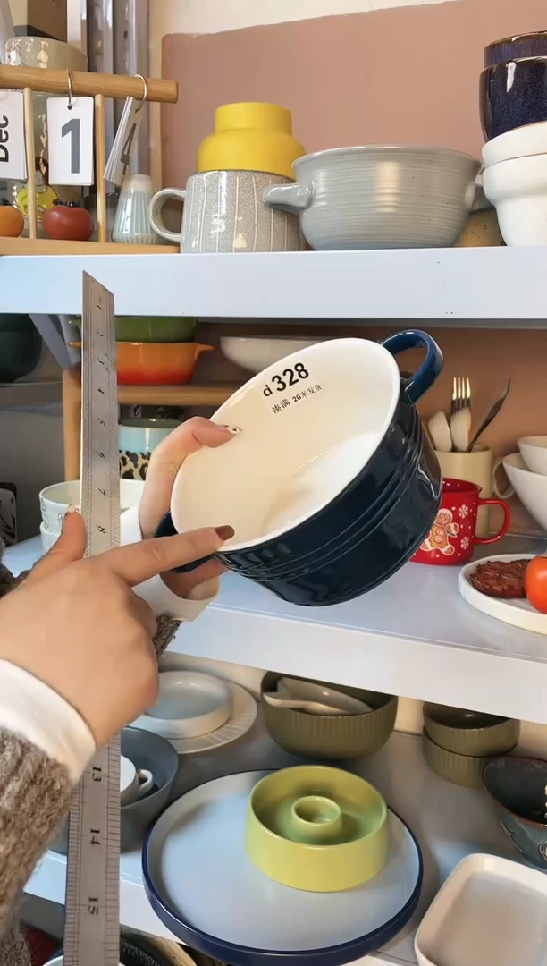 【闪购商品】瓷盘328宝蓝双耳碗1个微瑕