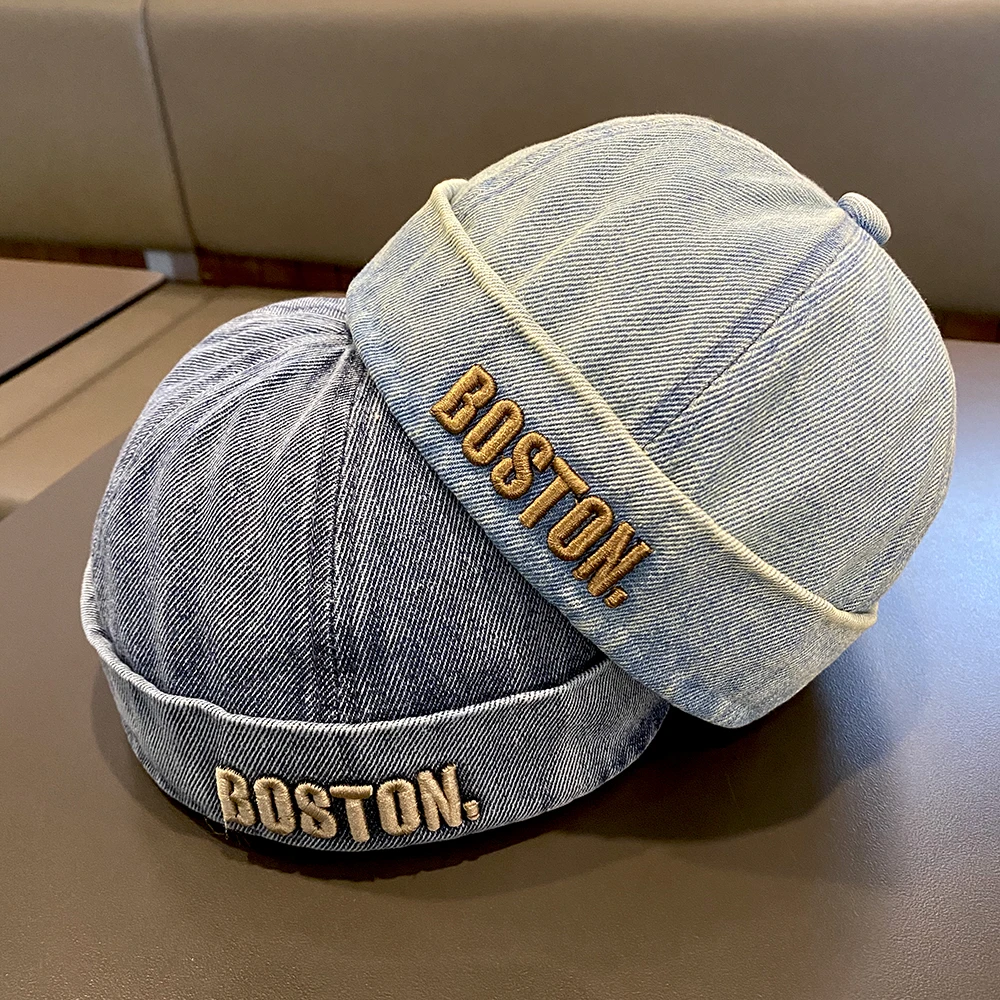 宝宝帽子日系无檐牛仔复古休闲瓜皮帽时尚海盗帽男女儿童地主帽潮