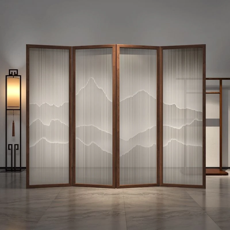 新中式双面实木屏风隔断客厅移动装饰墙酒店山水玄关简约现代折屏