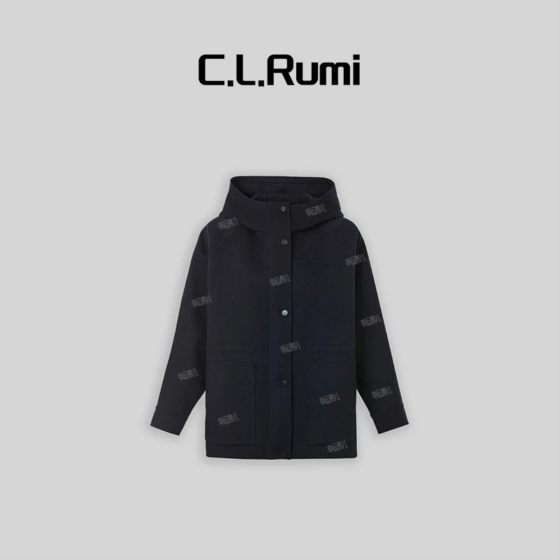 【rumi小店】“温莎”轻奢百搭宽松连帽抽绳保暖暗扣羊毛大衣6287wt