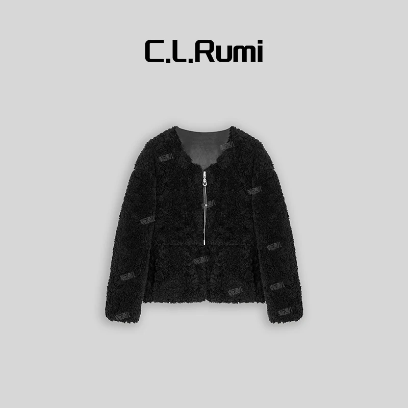 【Rumi女装】黑古力 ”颗粒羊毛轻奢宽松百搭保暖羊毛外套上衣6370wt