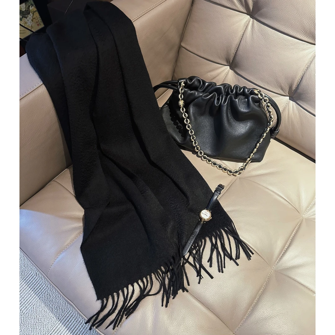 【燕子甄选】百搭纯色保暖流苏羊绒围巾披肩6217pj