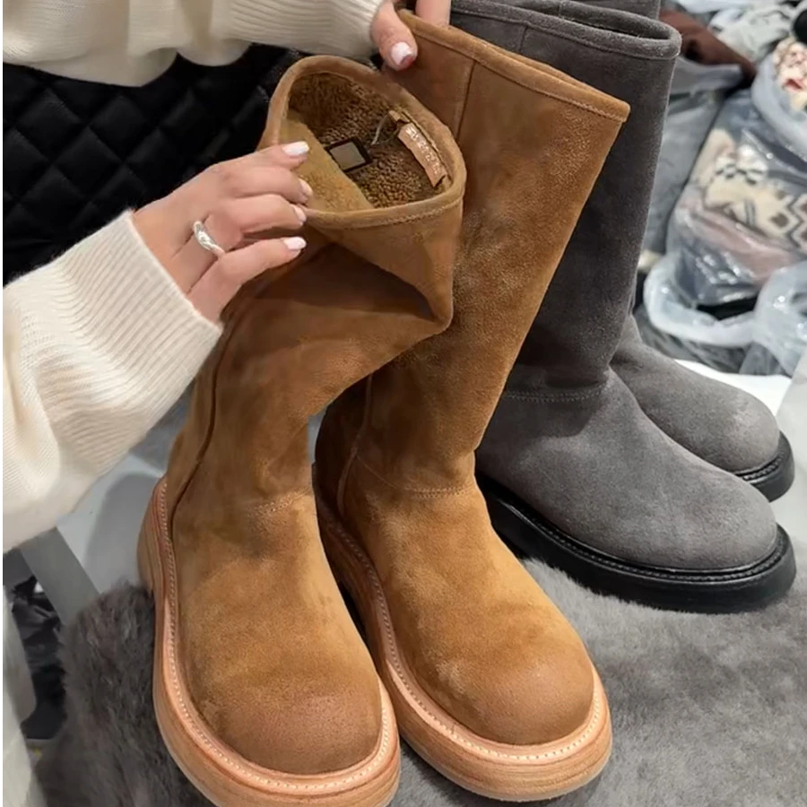诗歌兰真皮女靴2024冬季新款时尚皮毛一体保暖雪地靴加绒中筒棉靴