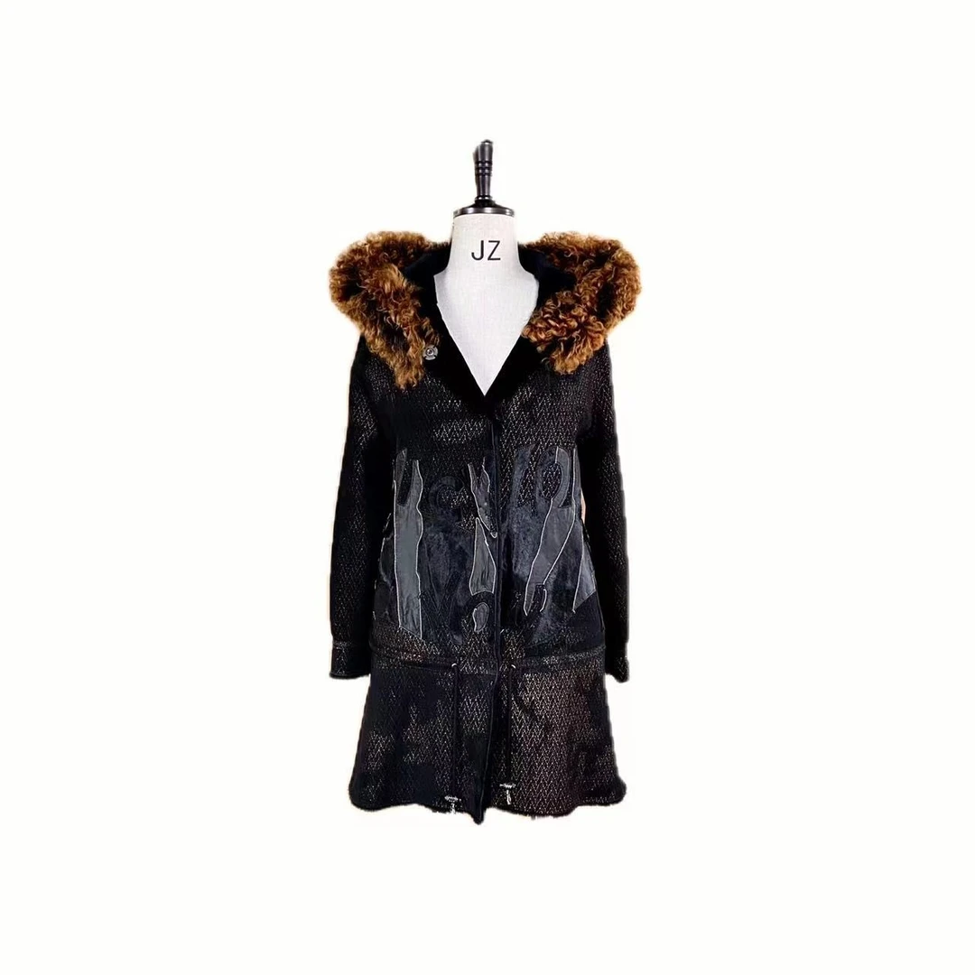 YJ【邢邢推荐】新款时尚皮毛一体外套39822-A长款女士设计师秋冬