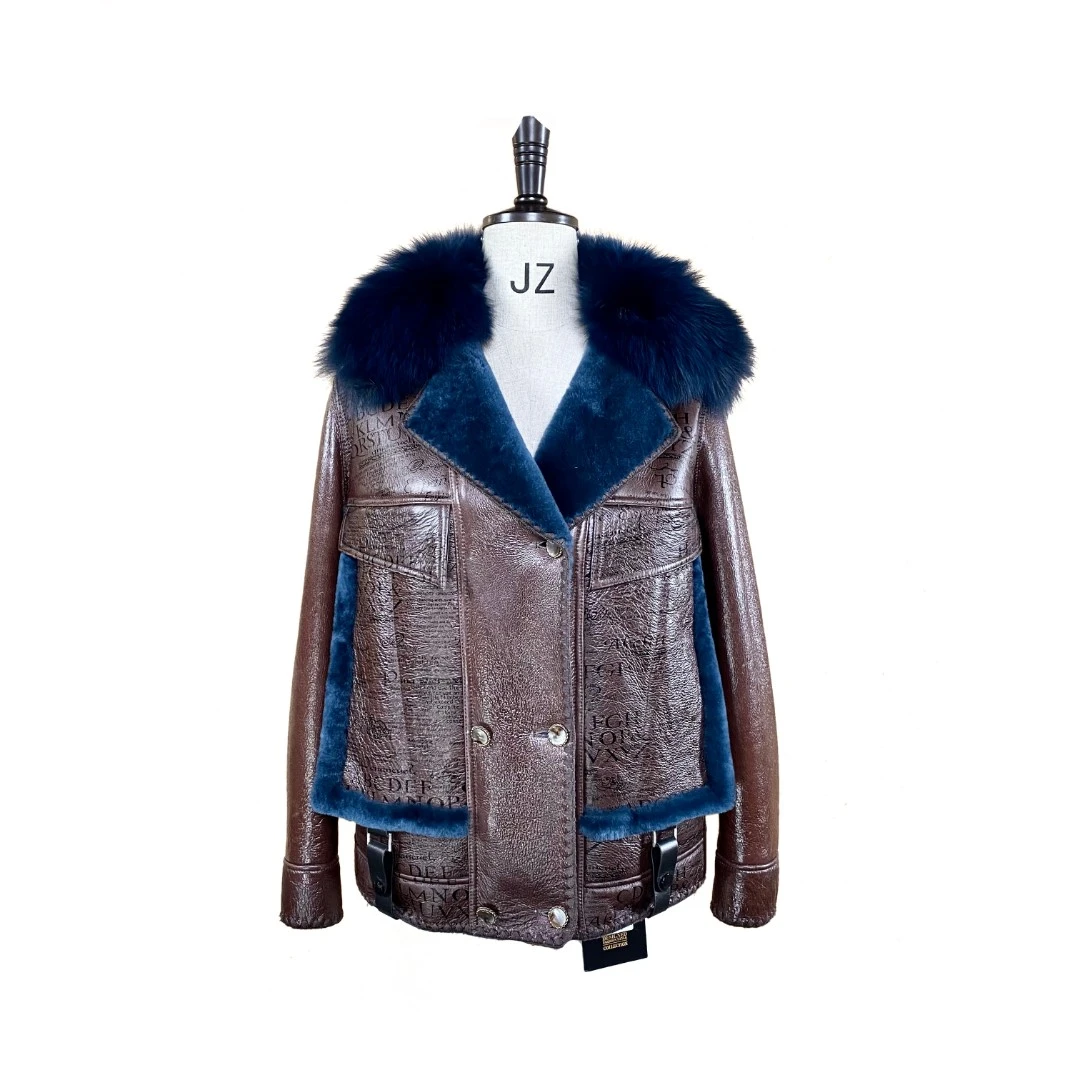 YJ【邢邢推荐】时尚皮毛一体女士外套20836-H设计师拼接女装冬季