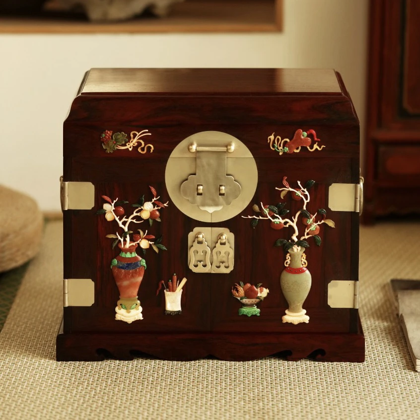 【隆通红木】印度小叶紫檀百宝嵌博古图官皮箱