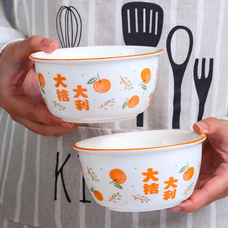 家用陶瓷碗1/4个6英寸套装面碗学生用面碗可爱网红沙拉碗汤碗餐具