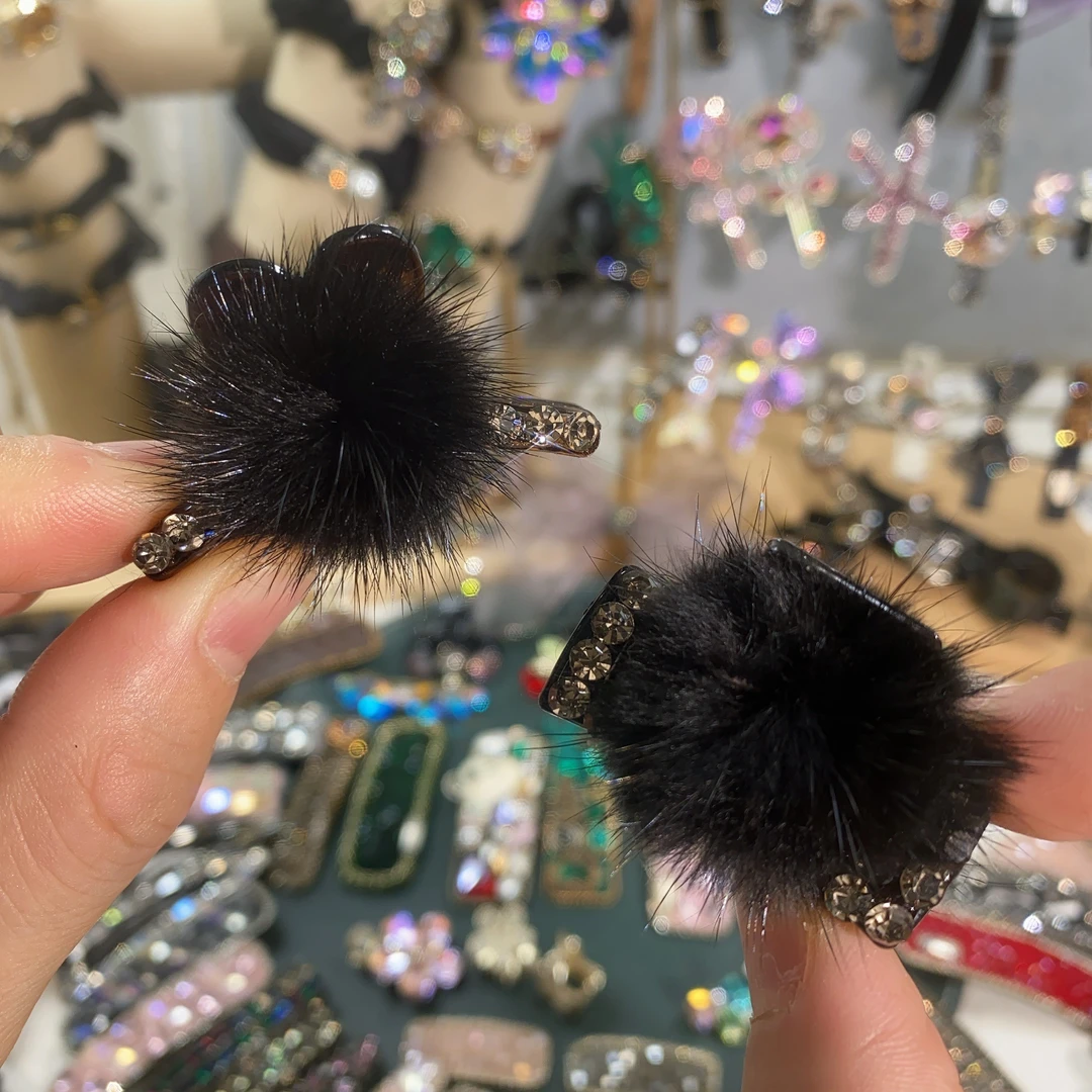 Z0329-新款-秋冬-黑色-水貂毛-麦穗-抓夹-