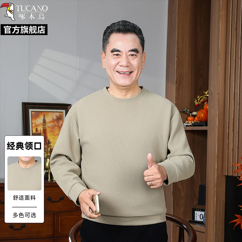 啄木鸟毛衣男款秋冬新款纯色中老年针织衫爸爸装简约纯色上衣