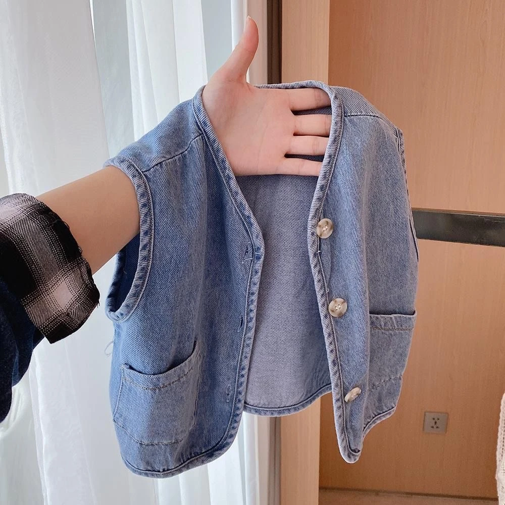 儿童万能搭牛仔马甲春秋新款男童女童马夹背心宝宝百搭坎肩洋气潮