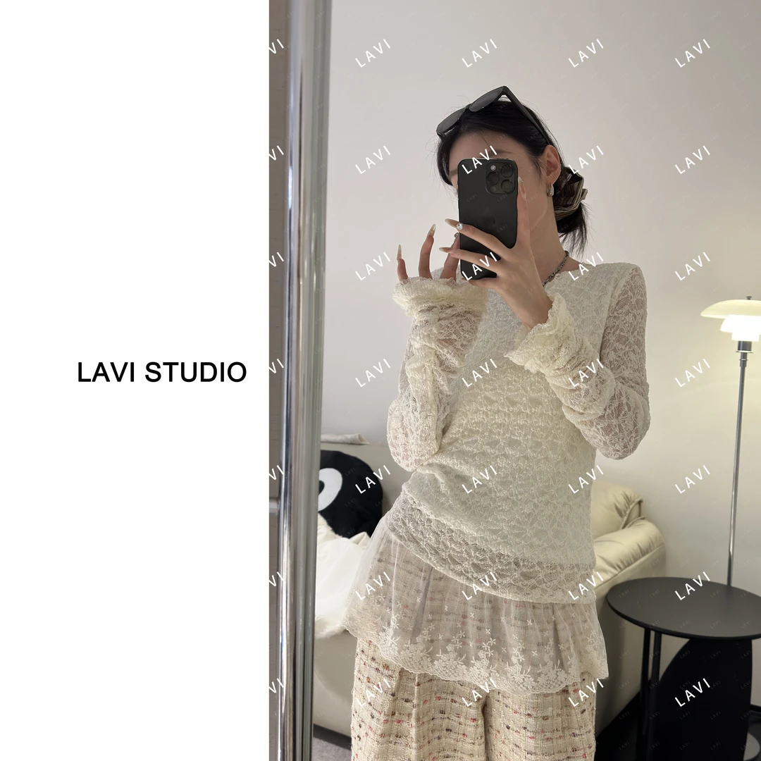 公主的下午茶 百搭设计款蕾丝重工甜美打底衫LW2902