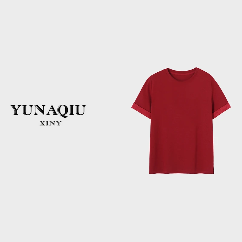重工刺绣时尚百搭国风纯色设计师休闲短袖T恤-5503