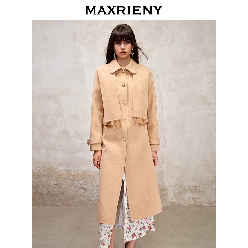 MAXRIENY复古通勤感大衣过膝长款秋冬双面呢羊毛气质外套女澳毛