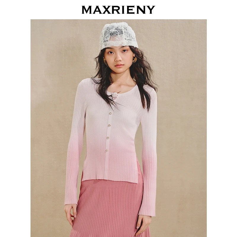 MAXRIENY优雅浪漫感套头针织24秋新款钩针花朵渐变毛衫修身显瘦