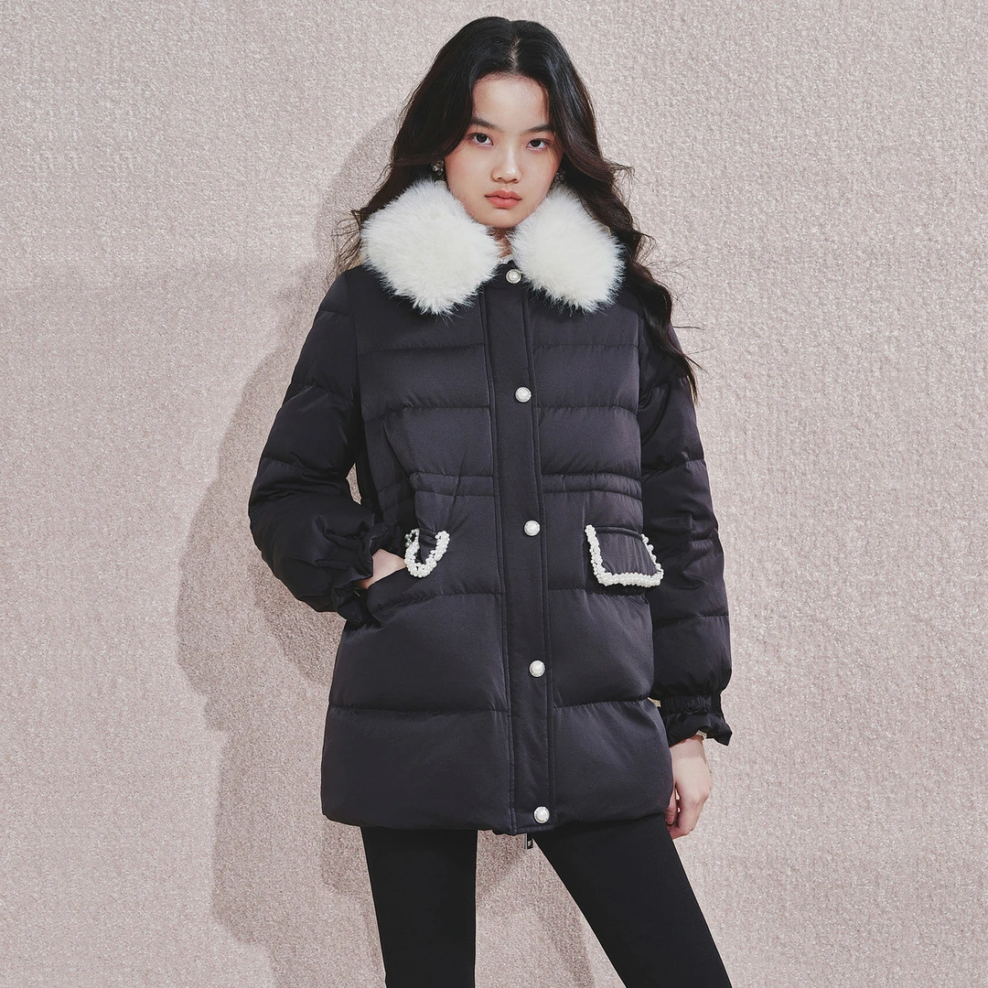 MAXRIENY精致优雅感羽绒服女24冬翻毛领气质高级感保暖外套