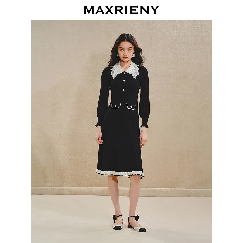 MAXRIENY【主题纪念款】千金香颂连衣裙刺绣领收腰鱼尾长裙气质感