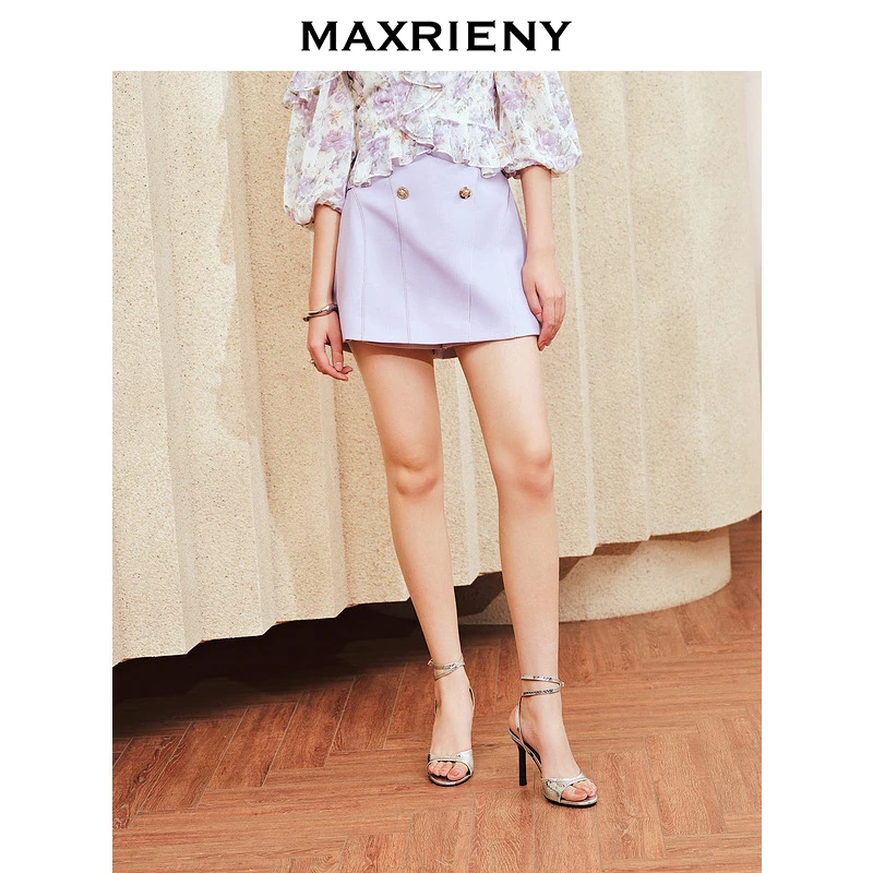 MAXRIENY精致复古感短裤裙裙裤高腰廓形感显瘦显高