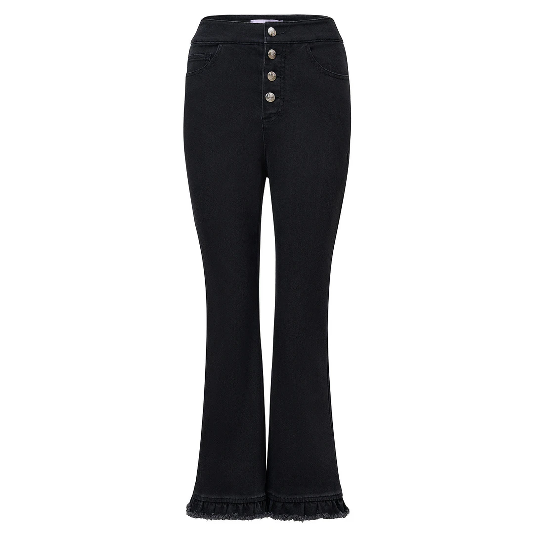 MAXRIENY精致日常风微喇叭秋冬浪漫荷叶裤脚休闲长裤