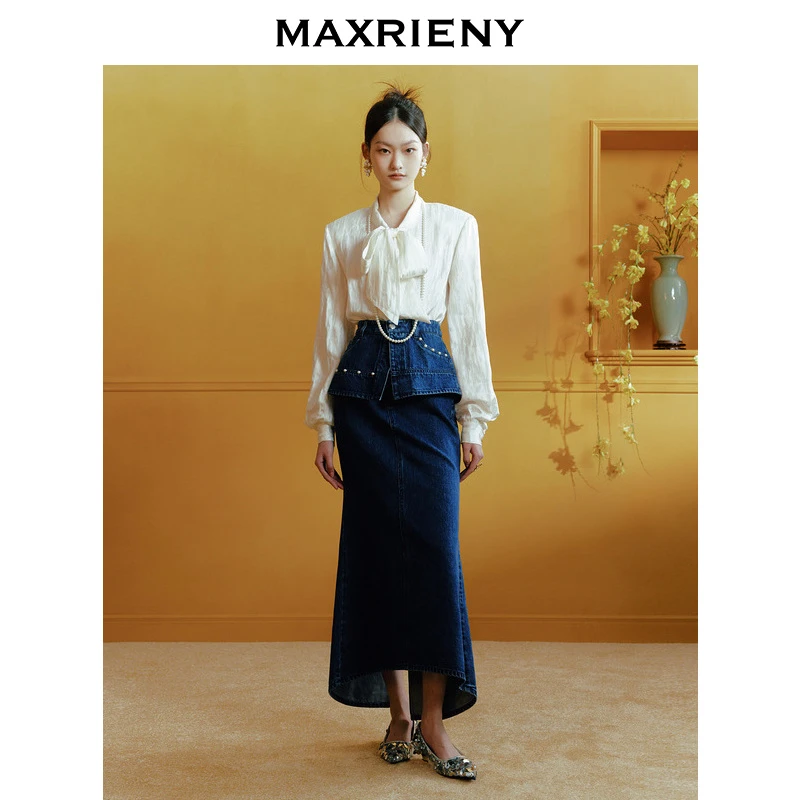 MAXRIENY【商场同款】松弛感廓形高级醋酸提花上衣衬衫2025春款